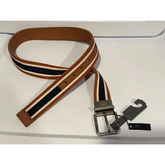 NEW Shinola Men's Reversible Webbed Stripe Belt - Brown/Blue - Size 32$150